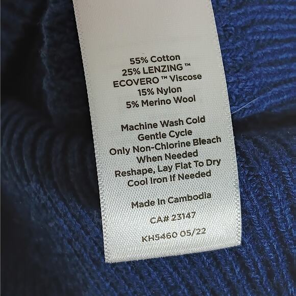 Talbots Blue Knit Sweater Top Size Small Long Sleeve Turtle Slit Neckline - Picture 5 of 6